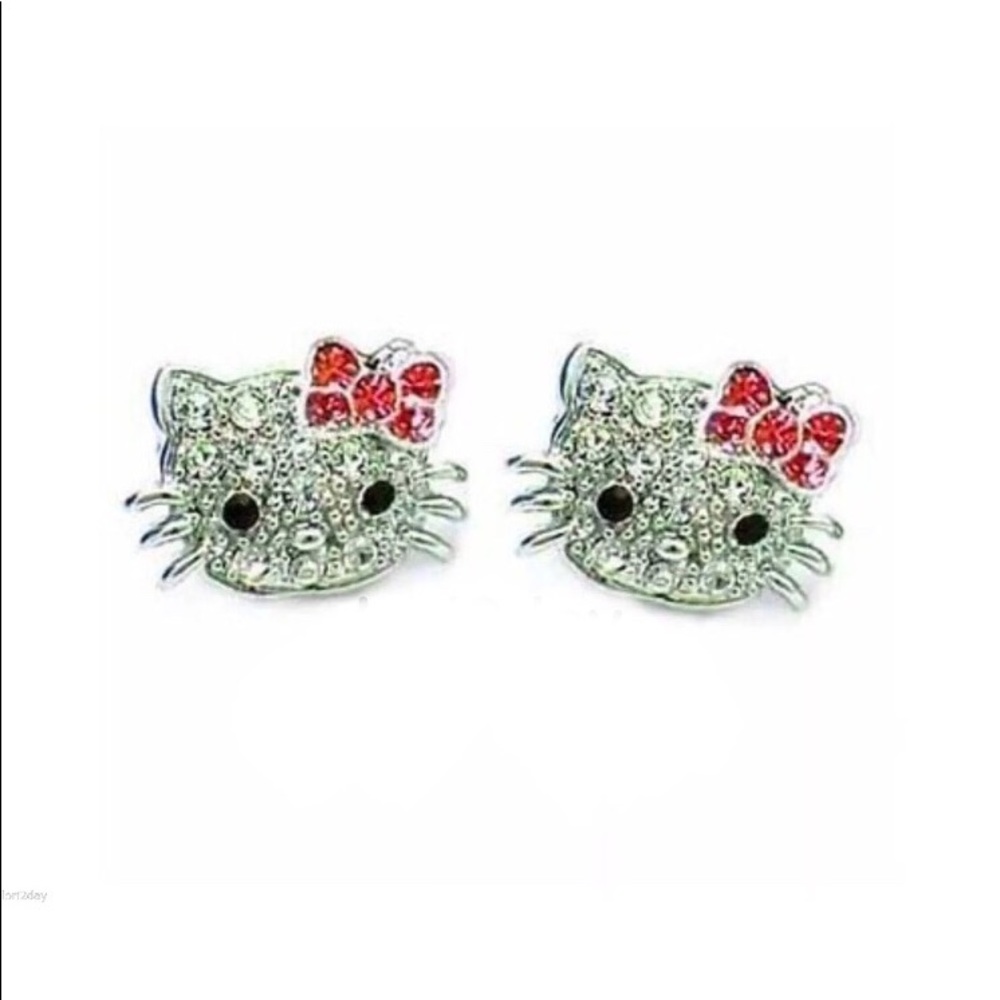 NWT *HELLO KITTY* Crystal Stud Earrings with Red Bows - Picture 1 of 1